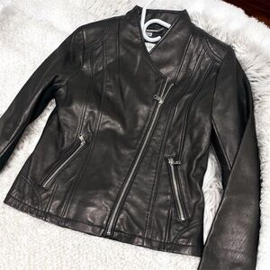 Calvin Klein Black Genuine Leather Moto Jacket